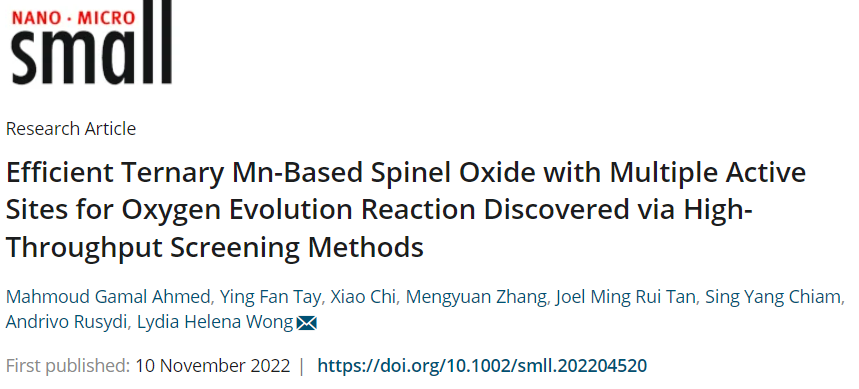 南洋理工Small：具有多个析氧活性位点的高效三元锰基尖晶石氧化物