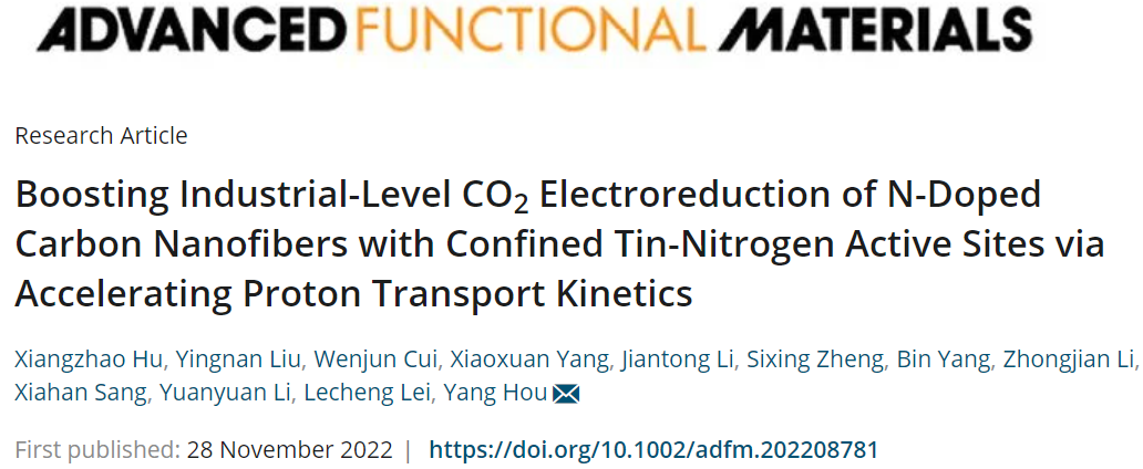 ​浙大侯阳AFM：Sn/NCNFs实现工业级CO2电还原