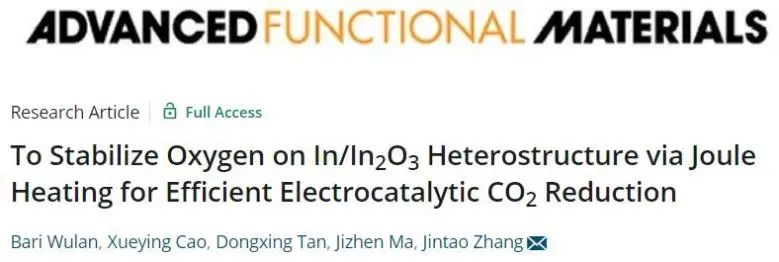 ​山大AFM：焦耳加热稳定In/In2O3上的氧物种，实现高效电催化CO2还原