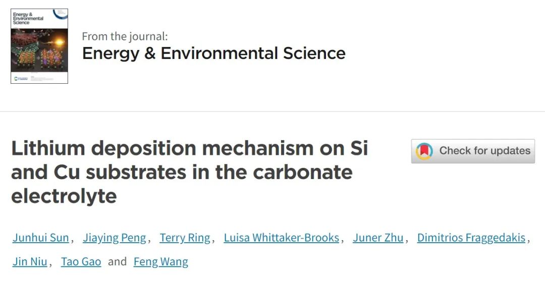 ​王峰/牛津/高涛EES：新发现！Si衬底或比Cu更适合锂沉积！