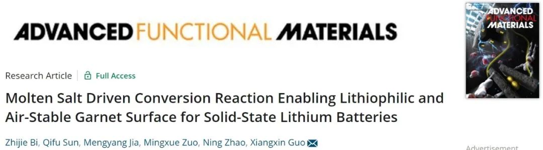 ​青岛大学郭向欣AFM：熔盐转换获得亲锂和空气稳定的石榴石固态电解质