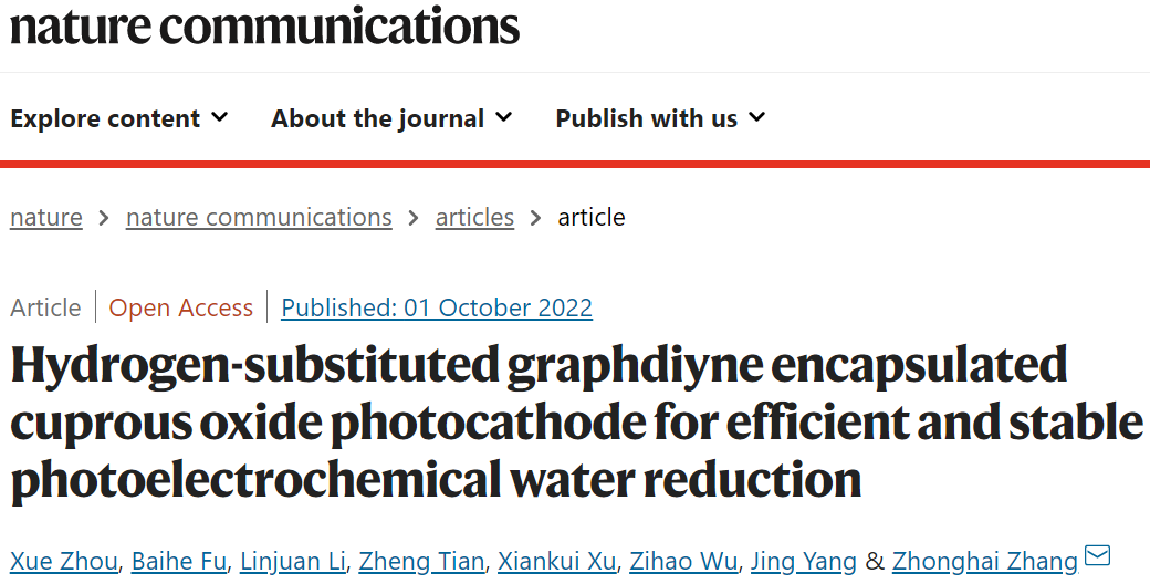 ​华东师大Nature子刊：HsGDY@Cu2O NWs实现高效稳定的光电化学水还原