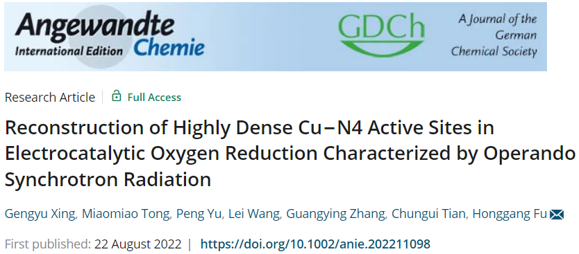 Angew：Operando同步辐射表征ORR中高密度Cu-N4活性中心的重构