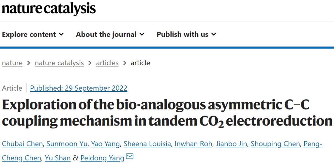 杨培东，最新Nature Catalysis！