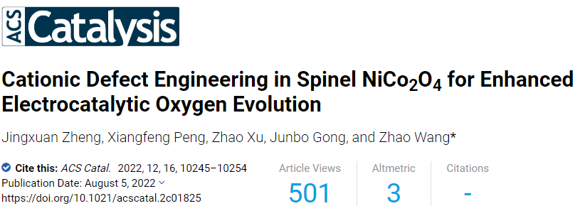 ​王召ACS Catalysis：选择性金属缺陷制备策略，增强NiCo2O4尖晶石电化学析氧反应活性