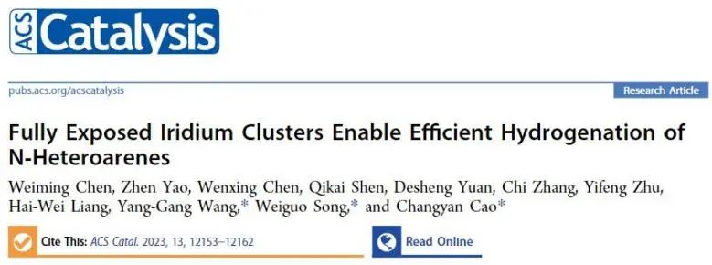 曹昌燕/宋卫国/王阳刚ACS Catalysis：充分暴露的Ir团簇立大功，实现高效催化N-杂环芳烃加氢