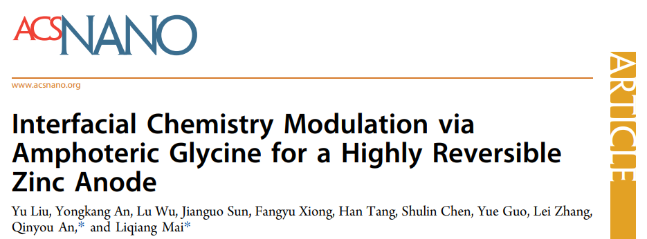​麦立强/安琴友ACS Nano: 低成本甘氨酸作为稳定锌负极的电解液添加剂