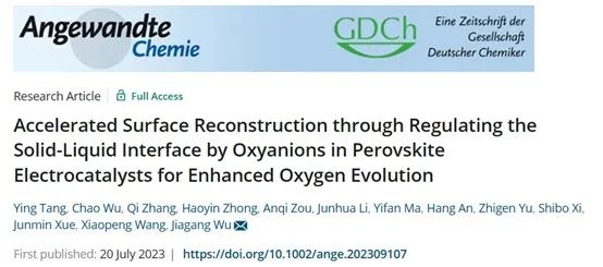 三单位联合Angew.：含氧阴离子立大功！加速催化剂表面重构以促进析氧！