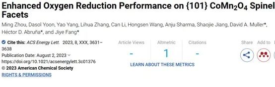 ​ACS Energy Letters：{101} CoMn2O4尖晶石面增强氧还原性能