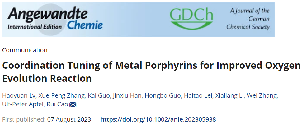 ​陕师大曹睿教授Angew.：金属卟啉高效催化OER
