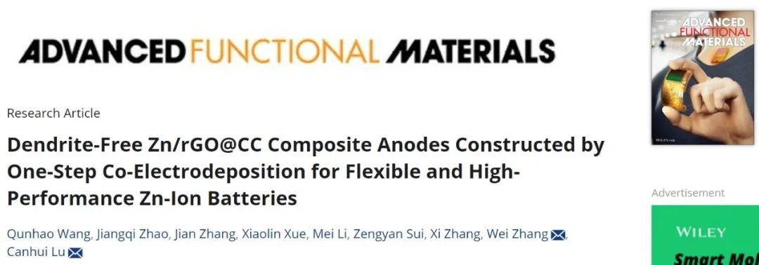 川大卢灿辉/张伟AFM：通过一步共电泳构建无枝晶负极实现柔性锌离子电池