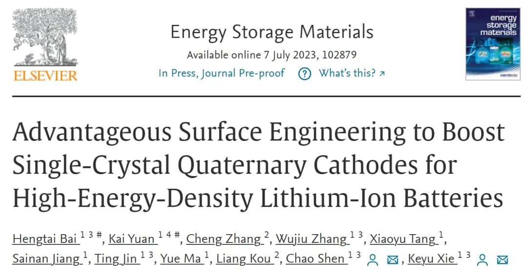 谢科予/沈超EnSM：有利的表面工程实现稳定的高能量密度单晶正极