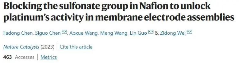 Nature Catalysis：环己醇封闭Nafion的磺酸基团，解锁Pt在膜电极组件中的ORR活性