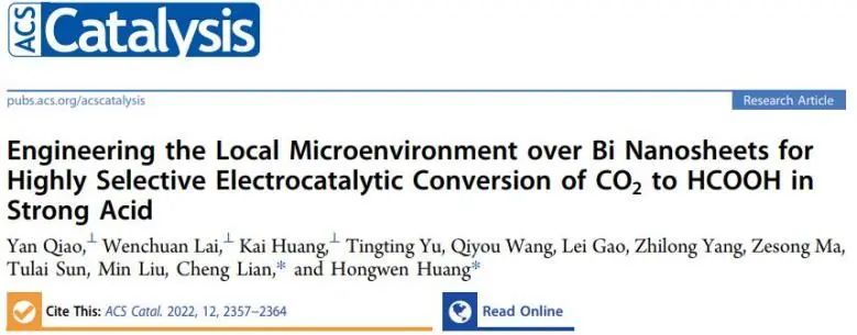 ​湖大/华理ACS Catalysis：改变Bi纳米片局部微环境，实现高选择性强酸中CO2电还原为HCOOH