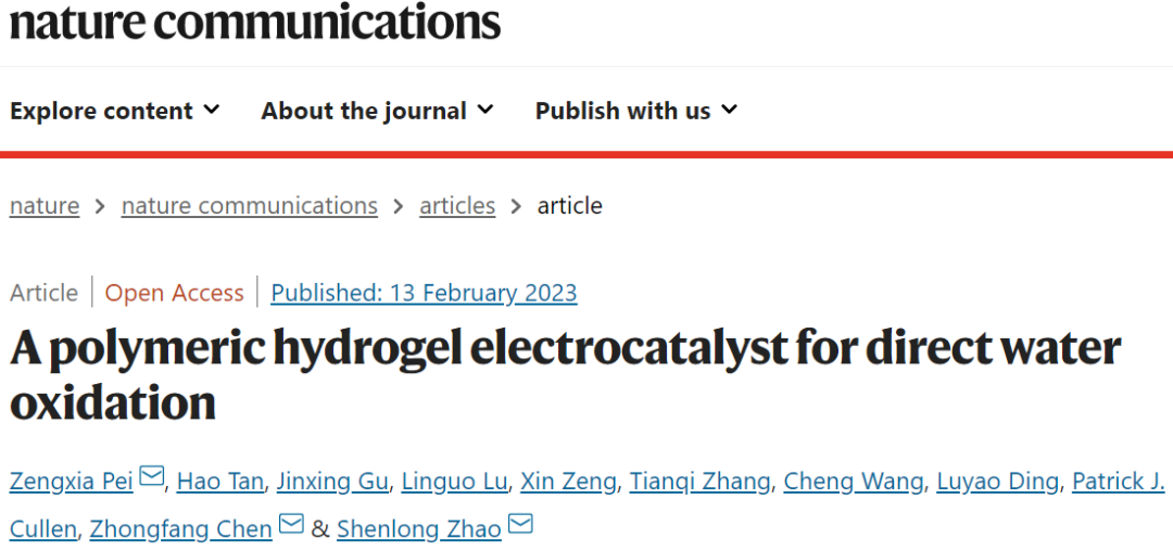 Nature子刊：PANa电催化剂用于直接水氧化