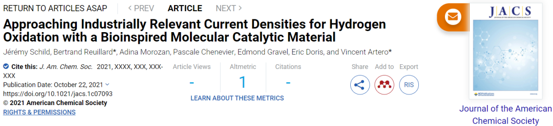 JACS：创纪录电流密度！生物激发的分子催化材料助力HOR