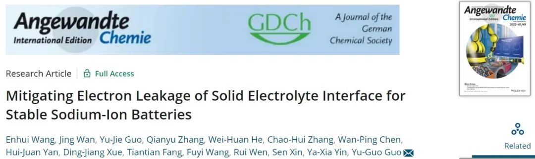郭玉国/殷雅侠/张千玉Angew.：从缓解电子泄漏的角度抑制SEI的生长