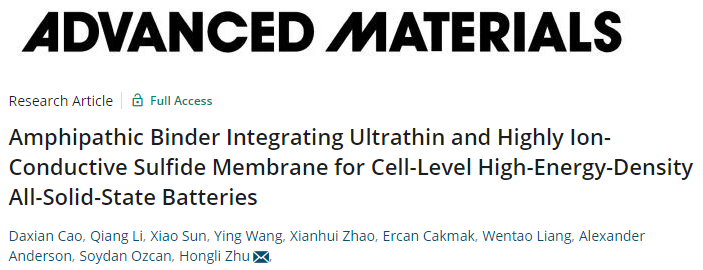 祝红丽AM：用于高能全固态电池的超薄和高离子导电硫化物膜