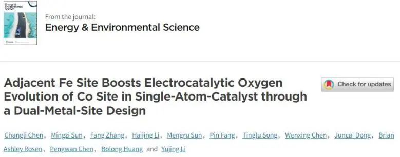 EES：双位点设计起大作用！Fe位点促进单原子催化剂中Co位点电催化OER活性