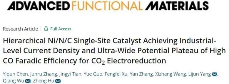 南大A​FM：电流密度高达105~462 mA cm−2！分级Ni/N/C单位点实现高效CO2电还原为CO