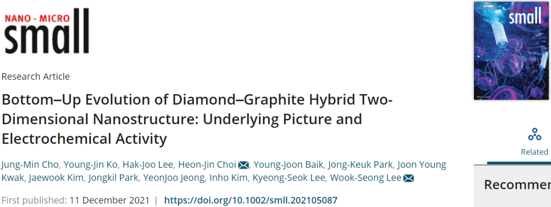 Small：金刚石-石墨杂化2D纳米结构的自下而上演化：基础图像和电化学活性