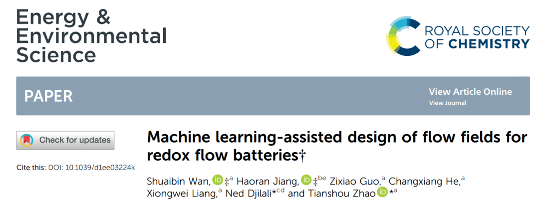 赵天寿/邓劲良院士，最新EES: 机器学习+液流电池！