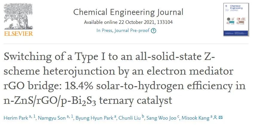 Chem. Eng. J.：STH达18.4%：电子介体rGO改变异质结构型促进PEC水分解