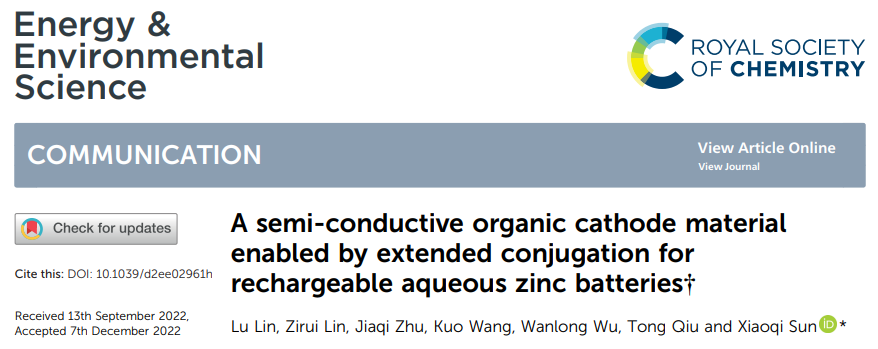 ​东大孙筱琪EES：用于可充电水系锌电池的扩展共轭半导电有机正极