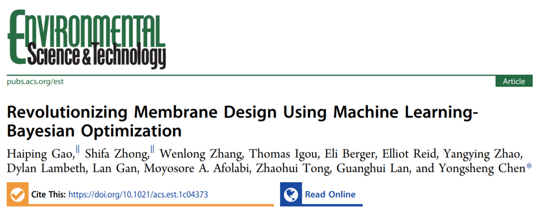 佐治亚理工陈勇生ES&T: 基于机器学习-贝叶斯优化革新膜设计