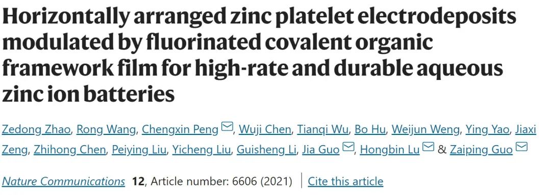 阿德莱德/复旦/上理工Nat. Commun.：氟化COF实现高倍率和耐用的水系锌离子电池