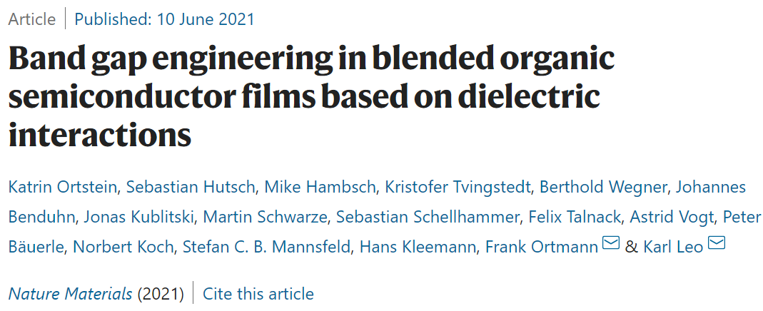 最新Nature Materials：混合对有机半导体薄膜带隙的影响