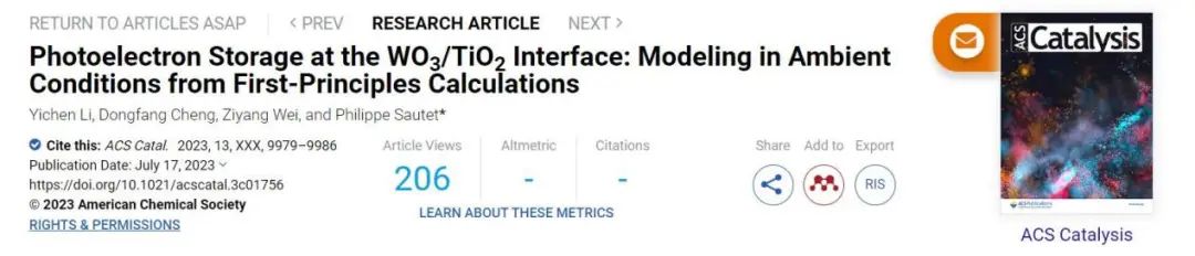 【纯计算】ACS Catalysis：第一性原理计算WO3/TiO2界面上的光电子存储情况