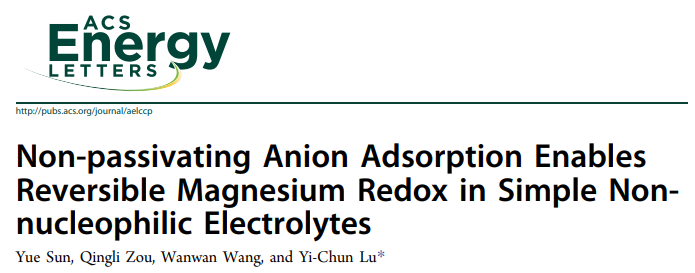 卢怡君教授ACS Energy Lett.：阴离子添加剂实现非亲核电解液中可逆的镁氧化还原