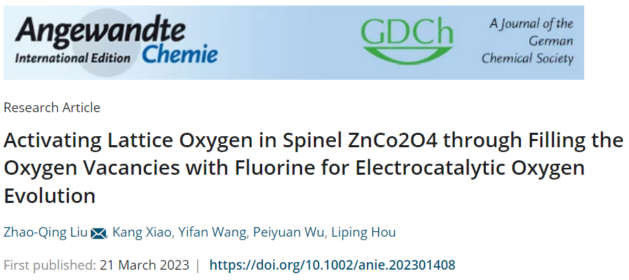 刘兆清教授Angew.：引入F，ZnCo2O4助力电催化OER