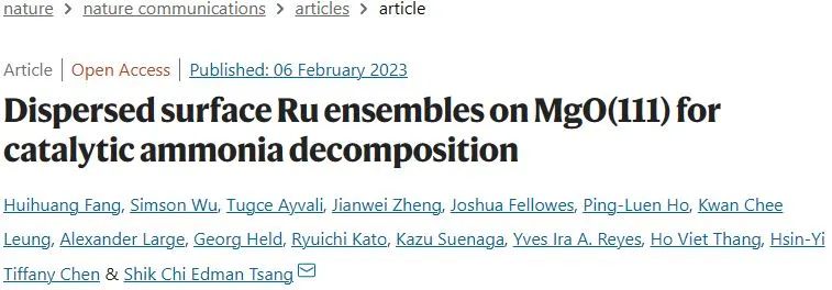 Nature子刊：用于高效氨分解的Ru/MgO(111)催化剂