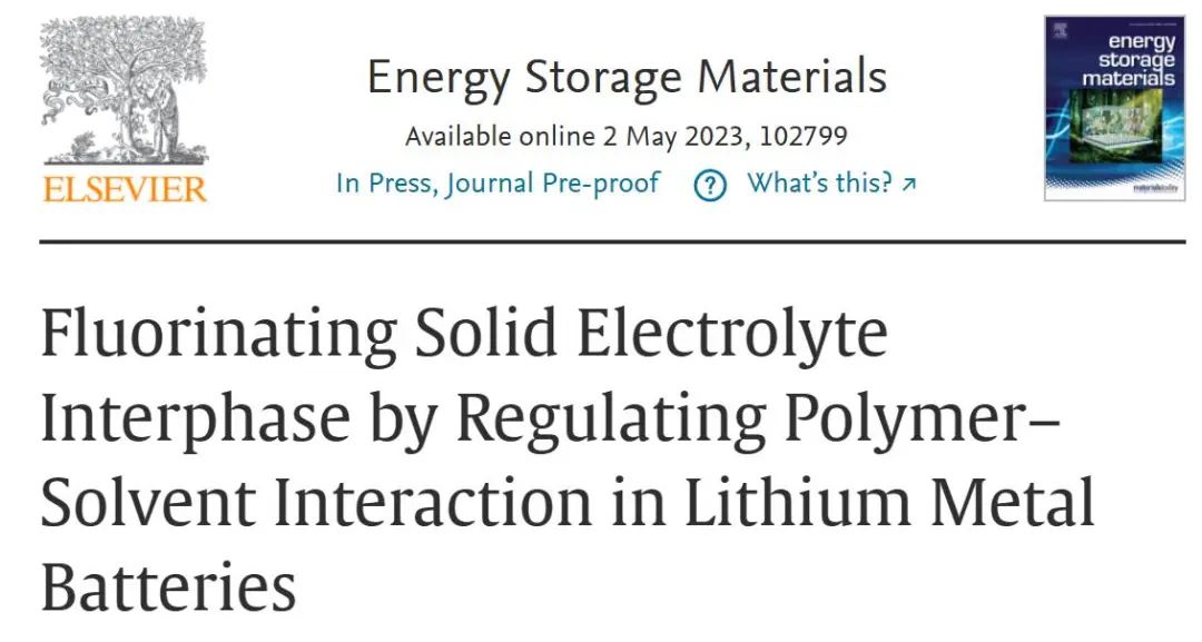 黄佳琦/张学强EnSM：调节锂金属电池中的聚合物-溶剂相互作用实现氟化固体电解质界面