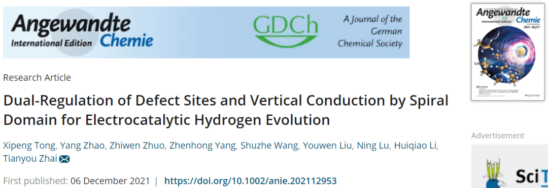 翟天佑/刘友文/卢宁Angew.：螺旋域对缺陷位点和垂直传导的双重调节助力电催化HER
