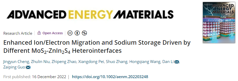​郭再萍/李丹AEM：MoS2-ZnIn2S4异质结界面增强离子/电子迁移和钠离子储存