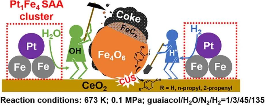 ACS Catal.: 铂单原子合金簇促进Fe/CeO2的愈创木酚加氢脱氧