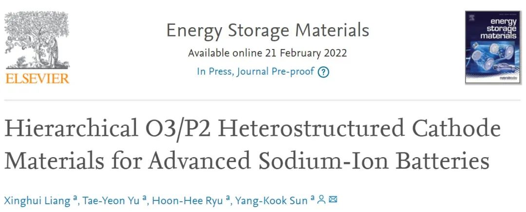 汉阳大学EnSM：用于先进钠离子电池的分级O3/P2 异质结构正极