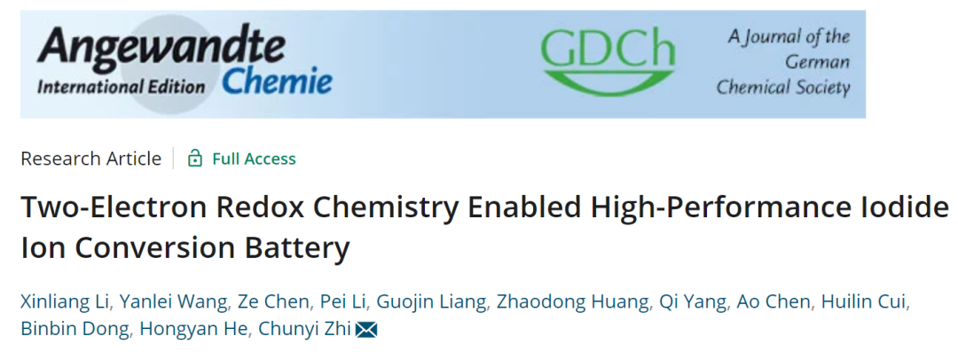 支春义/何宏艳Angew: 双电子氧化还原化学实现高性能碘离子转换电池