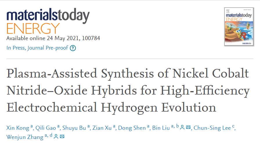香港城市张文军：Plasma镍钴氮化物-氧化物异质结用于高效电化学析氢