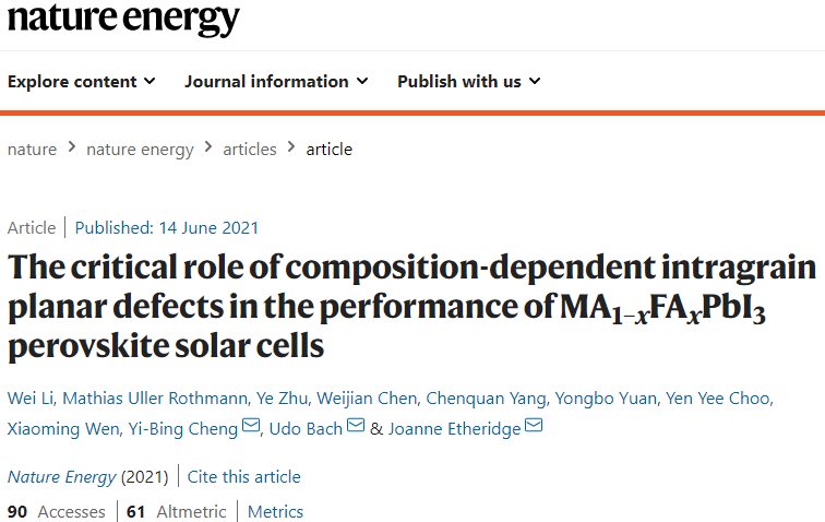 武汉理工大学程一兵院士等Nature Energy