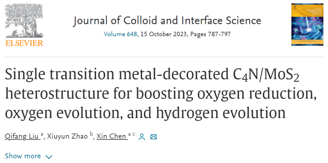 【MS纯计算】J. Colloid Interf. Sci.：用于促进氧还原、析氧和析氢的单过渡金属修饰C4N/MoS2异质结构