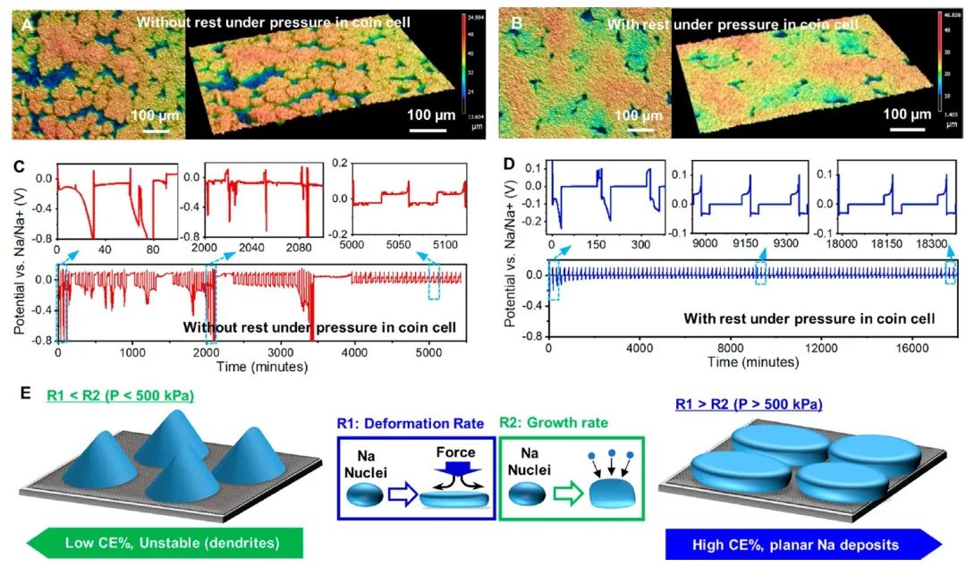 ACS Energy Letters：压力对钠金属的沉积形态和稳定性至关重要