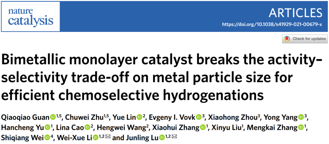 路军岭/李微雪Nature Catalysis，双金属单层催化剂，绝了！