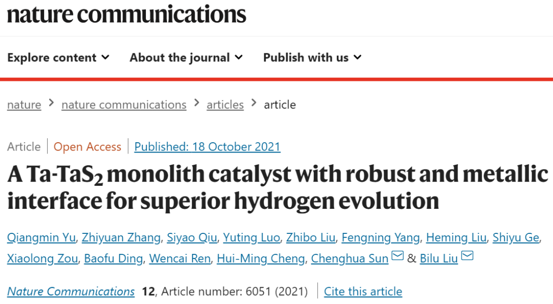 刘碧录&孙成华Nature子刊：超高电流密度下，Ta-TaS2 MC高效HER