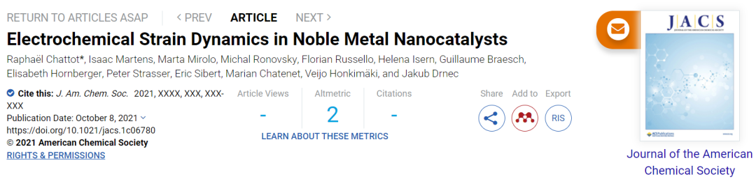 JACS：贵金属纳米催化剂的电化学应变动力学