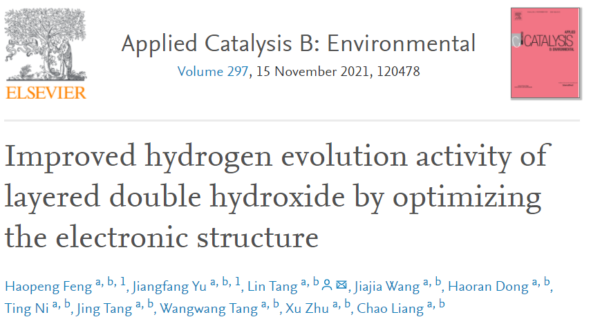 ​Appl. Catal. B.：优化电子结构提高层状双氢氧化物析氢活性