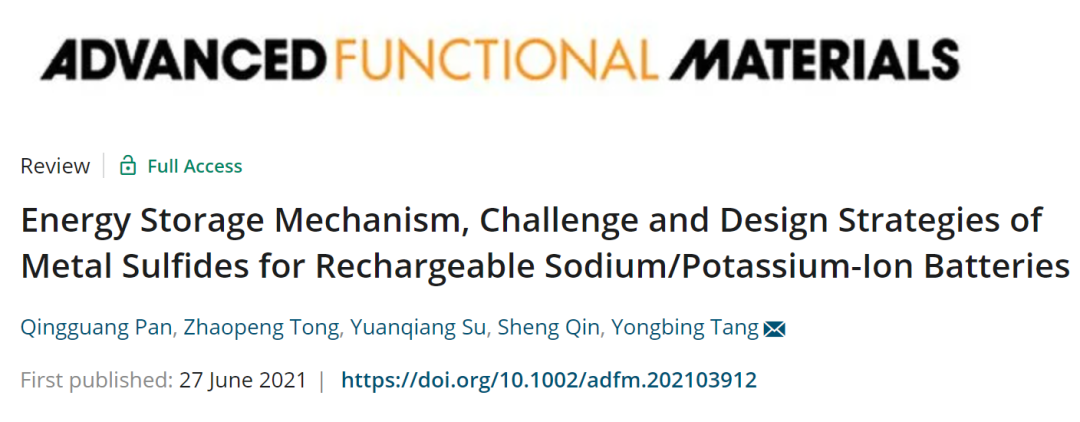 ​中科院唐永炳AFM: 可充电钠/钾电中金属硫化物的储能机理、挑战及设计策略